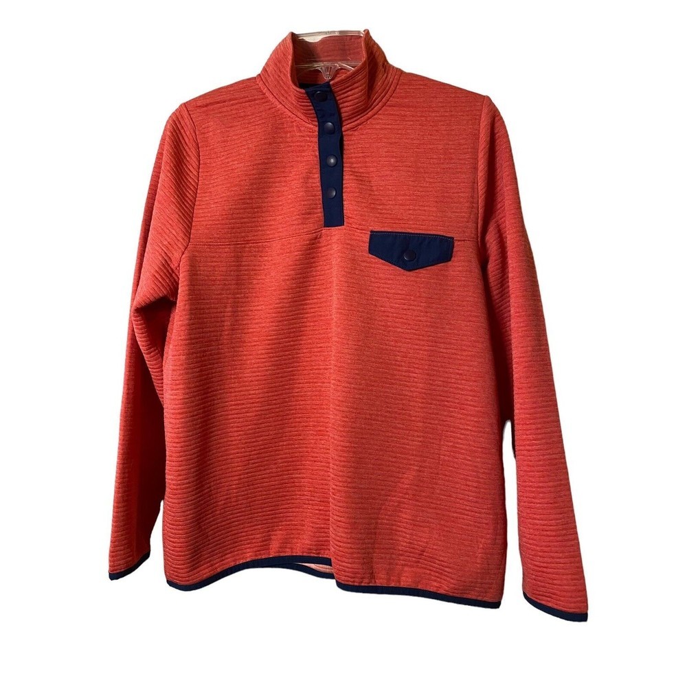 J Crew Unisex Quilted Coral Knit Pullover 1/4 Snap Button Style Sz M